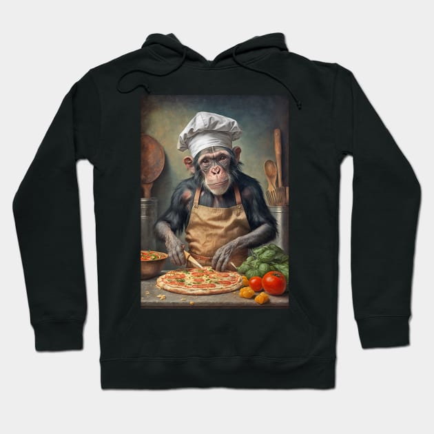 Chimpanzee Pizza Chef Card Hoodie by candiscamera